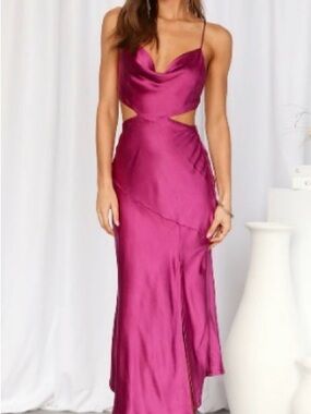 Hello Molly Women's Magenta Satin Cutout Slip Dress